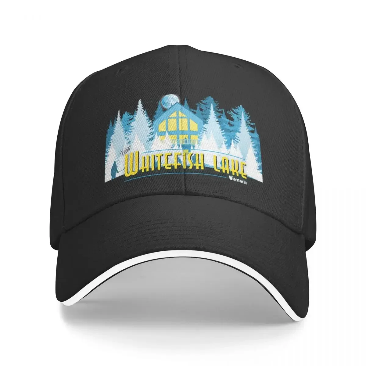 Retro Whitefish Lake Winter Poster Baseball Cap Golf Hat Man Male hat Golf Men Women's