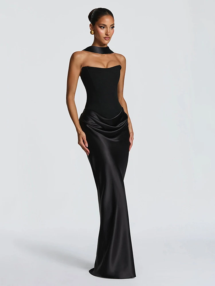 Elegant Off The Shoulder Prom Gowns Fashion Women's Satin Maxi Dress with Scarf Lady Sexy Bodyon Summer Evening Party Dress Long view 2