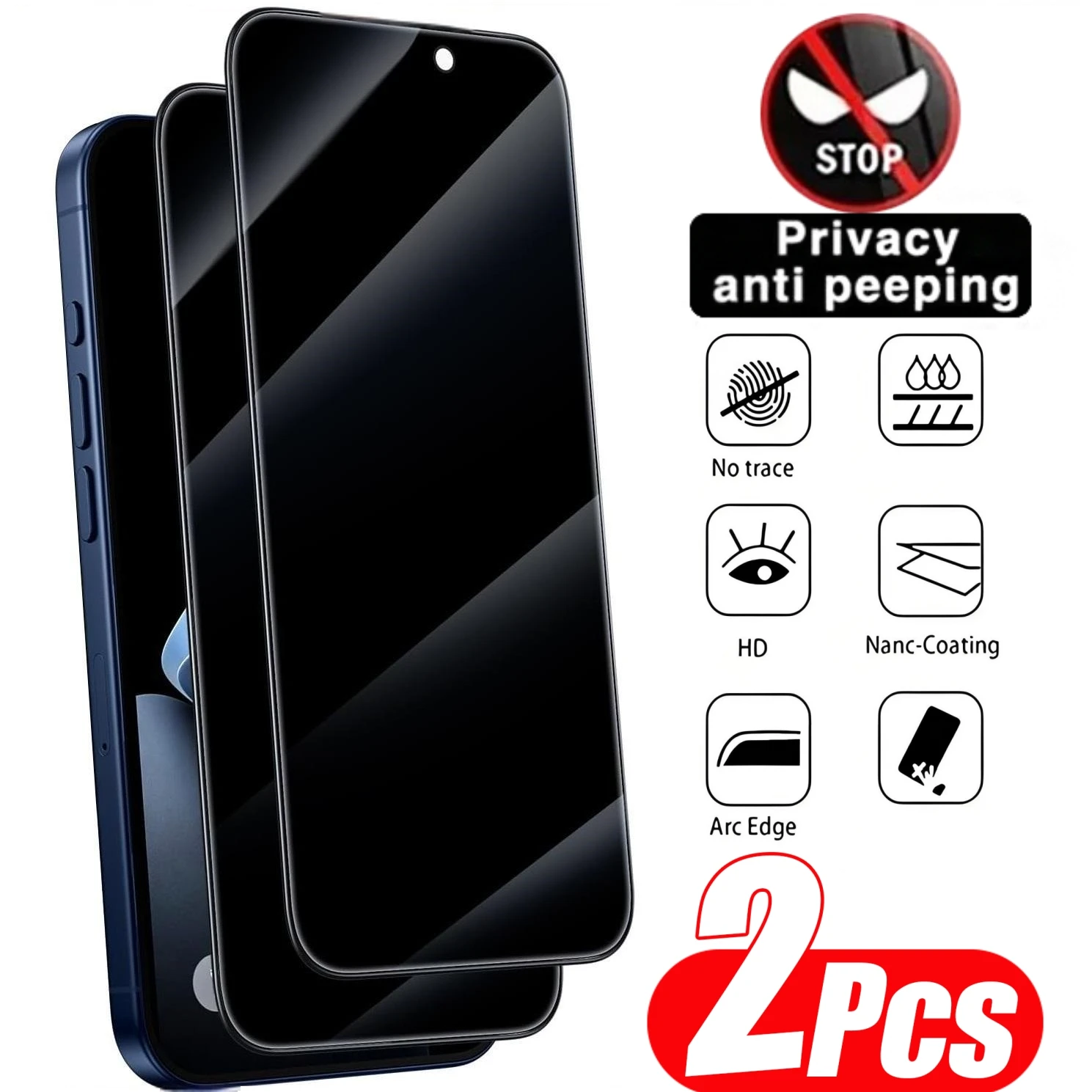 2 Stück Anti-Spionage Displayschutzfolie für iPhone 11 12 13 14 15 16 17 Pro Max 14 15 16 Plus 16e 17 Air 17e Gehärtetes Glas Sichtschutzfolie