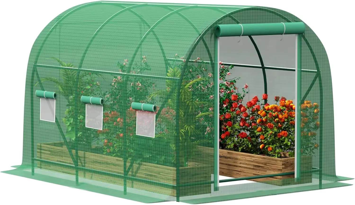 10×7×7 FT Greenhouses for Outdoors Heavy Duty, Large Walk in Green Houses for Outside with 6 Ventilated Mesh Windows & Roll-up