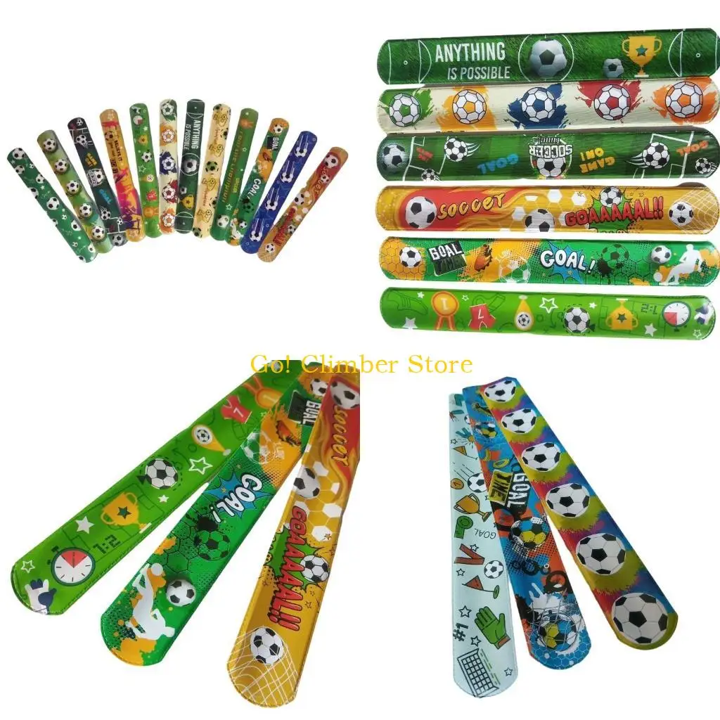 

Q84C 12Pcs Soccer Glove Pattern Slap Bracelets Kids Wristband Football Bracelet Band for Sports Parties Supplys