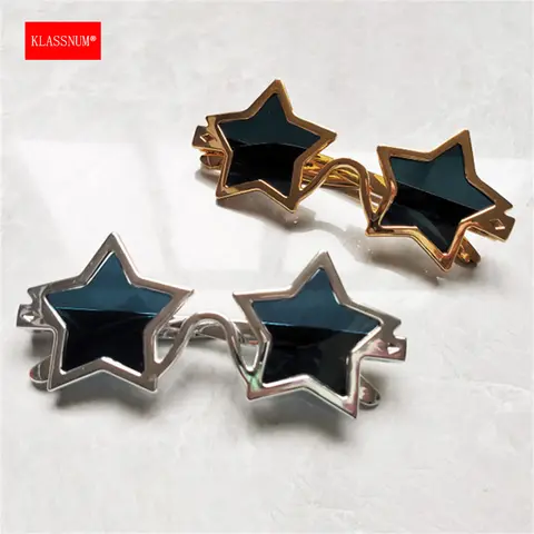 KLASSNUM 여성용 별 오각형 모양 선글라스, Y2K 파티 사진 소품 안경, 펑크 선글라스, 트렌디한 미래형 음영 안경