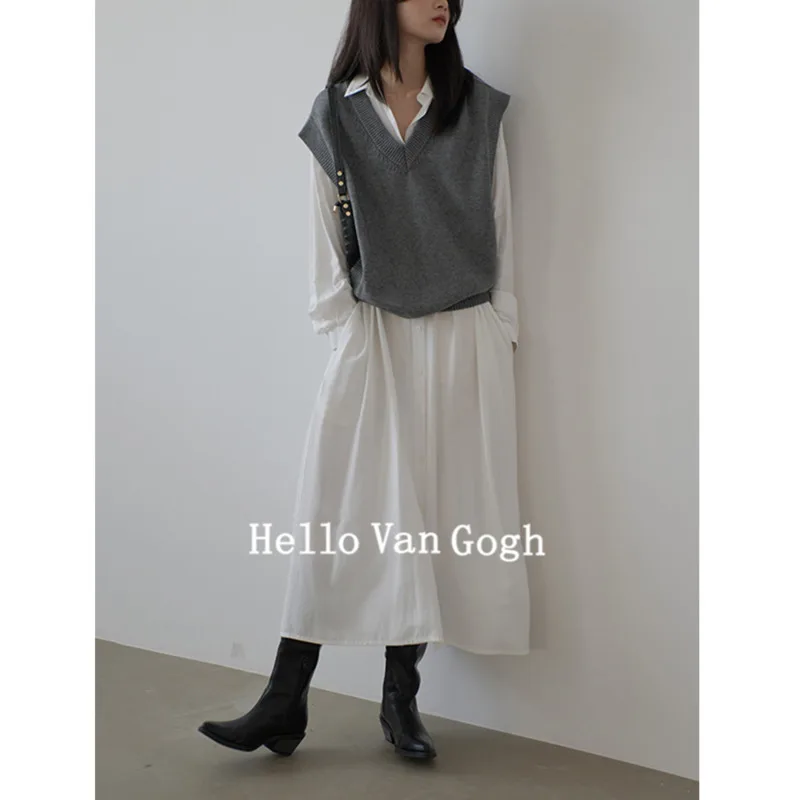 KWTX Primavera Verano 2025 blanco de manga larga Vintage vestido camisero elegante de lujo con cinturón ligero de alta calidad diseñador Casual