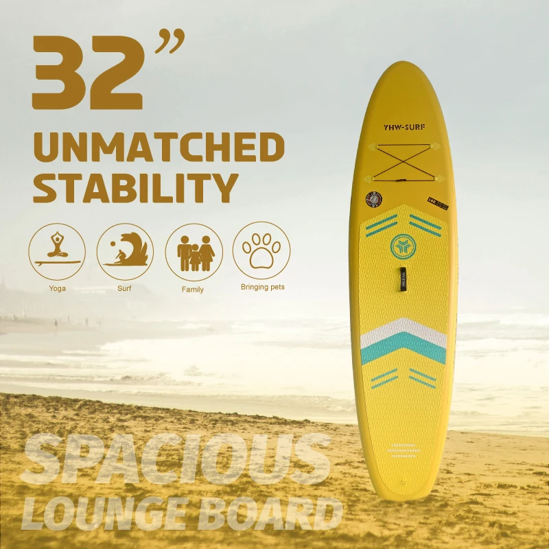 

A set of yellow 10.6ft inflatable universal surfboards, including a complete set of accessories