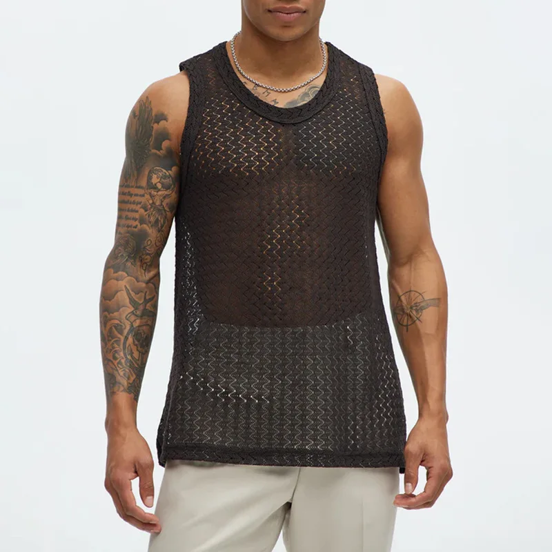 

Spring And Summer New Sexy Men's Sleeveless Vest Hollow And Cool Design Breathable Top For Men