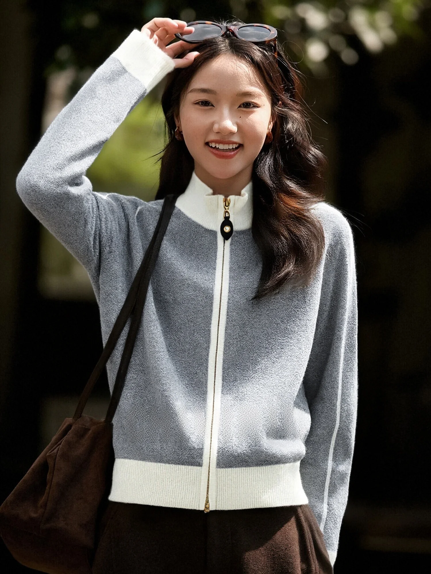 

Женская вязаная куртка Chivirin на молнии с воротником-стойкой, весна-осень 2026, повседневная, в стиле колор-блок, стандартный крой, верхняя одежда