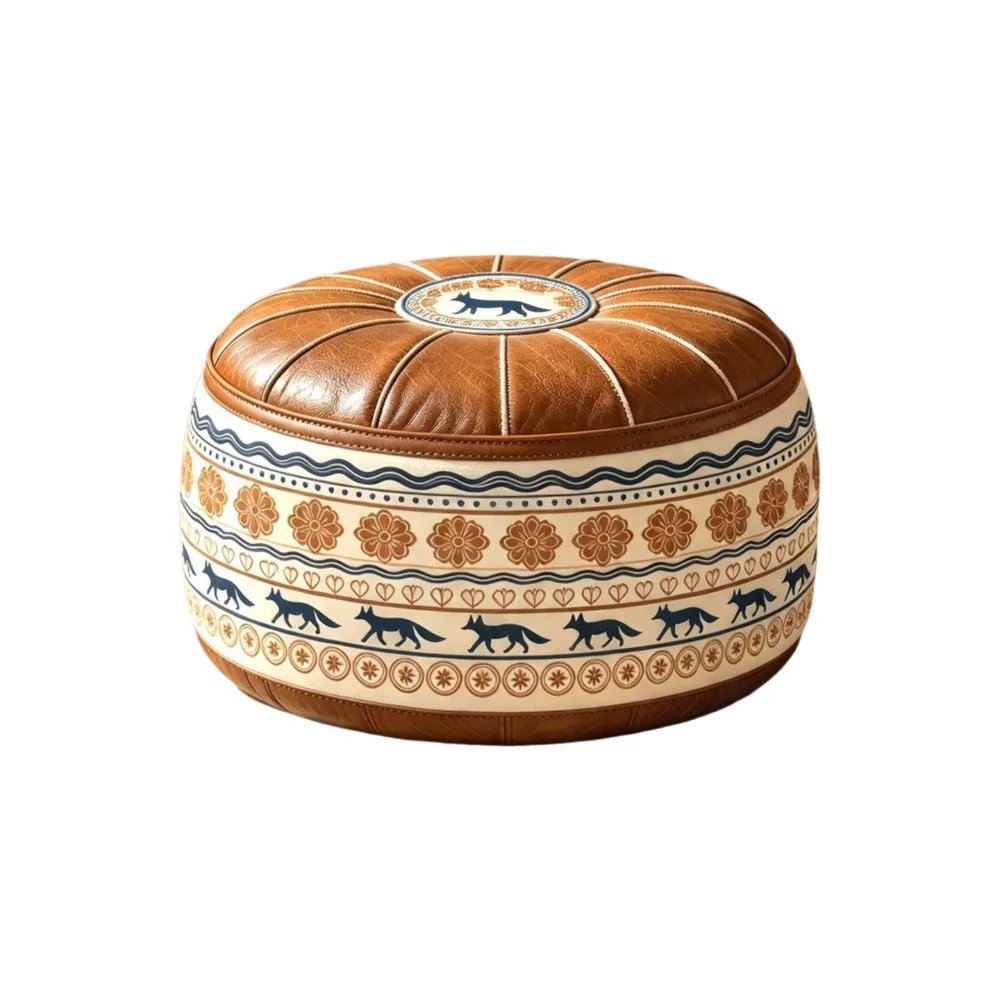 PU Leather Round Sofa Stool Cover Vintage Space-Saving Seat Cushion Cover Foldable Waterproof Tatami Sitting Mat Apartment