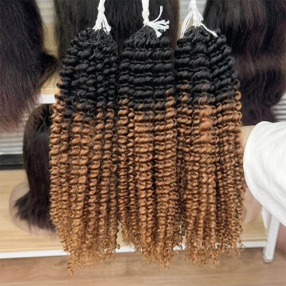 

Premium Crochet Human Hair Brown Kinky Curly 100% Unprocessed Human Feather Human Crochet Hair Pre Looped #TB 30 Feather Crochet Hair Extensions Invisible Miracle Knots Crochet Boho Braiding Hair For Elegant Women