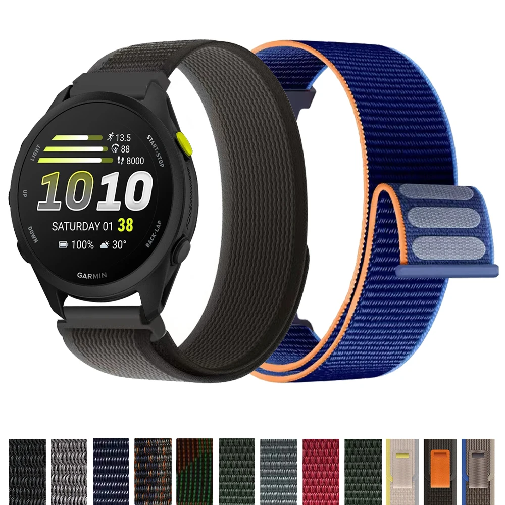 Correa de nailon de 20-22 mm con cierre de lazo para Garmin Forerunner 70 170 165 245 255 265 570/D2 Air X15/Venu 4 3 2 2Plus SQ2, banda de ajuste rápido