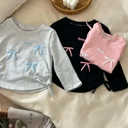 Baby Girls Long-sleeve T-Shirt Kids Top Tees with Bow-Knot Mother Daughter Bottoming 2024 Spring Autumn Children Fashion Clothes