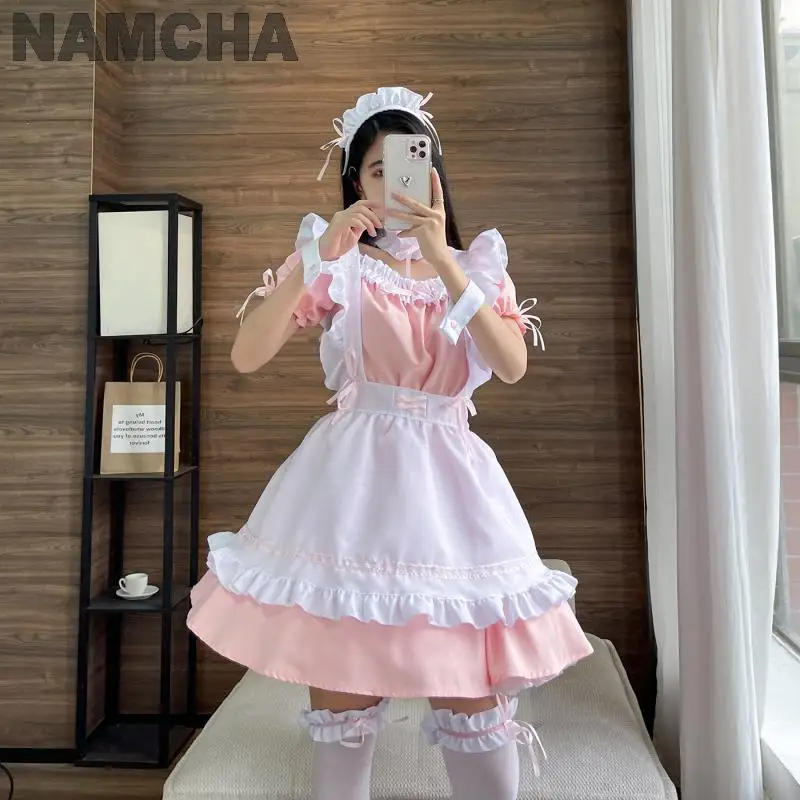 Black Cute Lolita Dress for Women Girls Sweet Lovely Pink Maid Outfit Cosplay Costume Anime Halloween Clothing Suit 2023