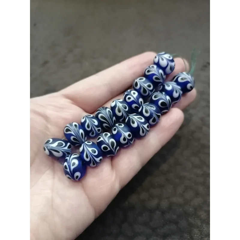 Tibetan Area Backflow Old Pulp Sapphire Blue Tail Glass Buddha Beads Accessories a String of 18 Pieces