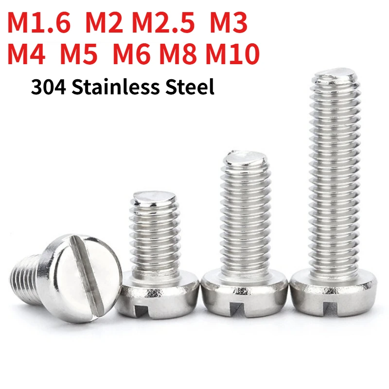M1.6 M2 M2.5 M3 M4 M5 M6 M8 M10 304 Stainless Steel Slotted Pan Head Machine Screw Slotted Cylinder Head Screw