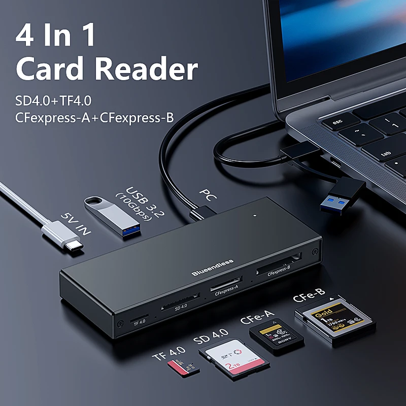 6-In-1 USB 3.2 10Gbps Pluy and Play CFexpress Type A Type B SD4.0 TF4.0 Memory Card Reader Multi Port Type C Hub