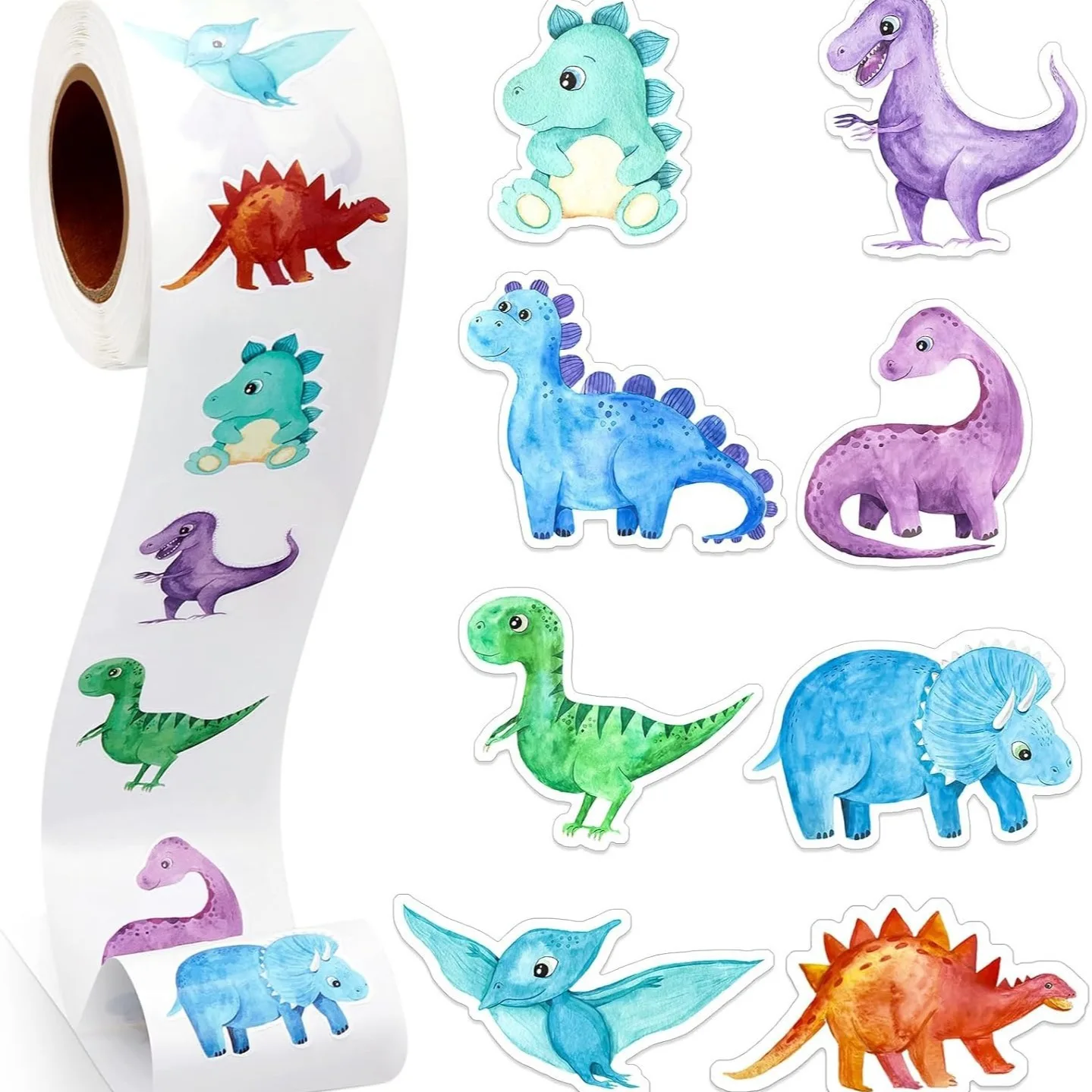 500Pcs /1 Rolls 2.5cm/1inch Dinosaur Animal Anomaly Shaped Sticker Decoration Gift Box Sticker Label Stationery Sticker