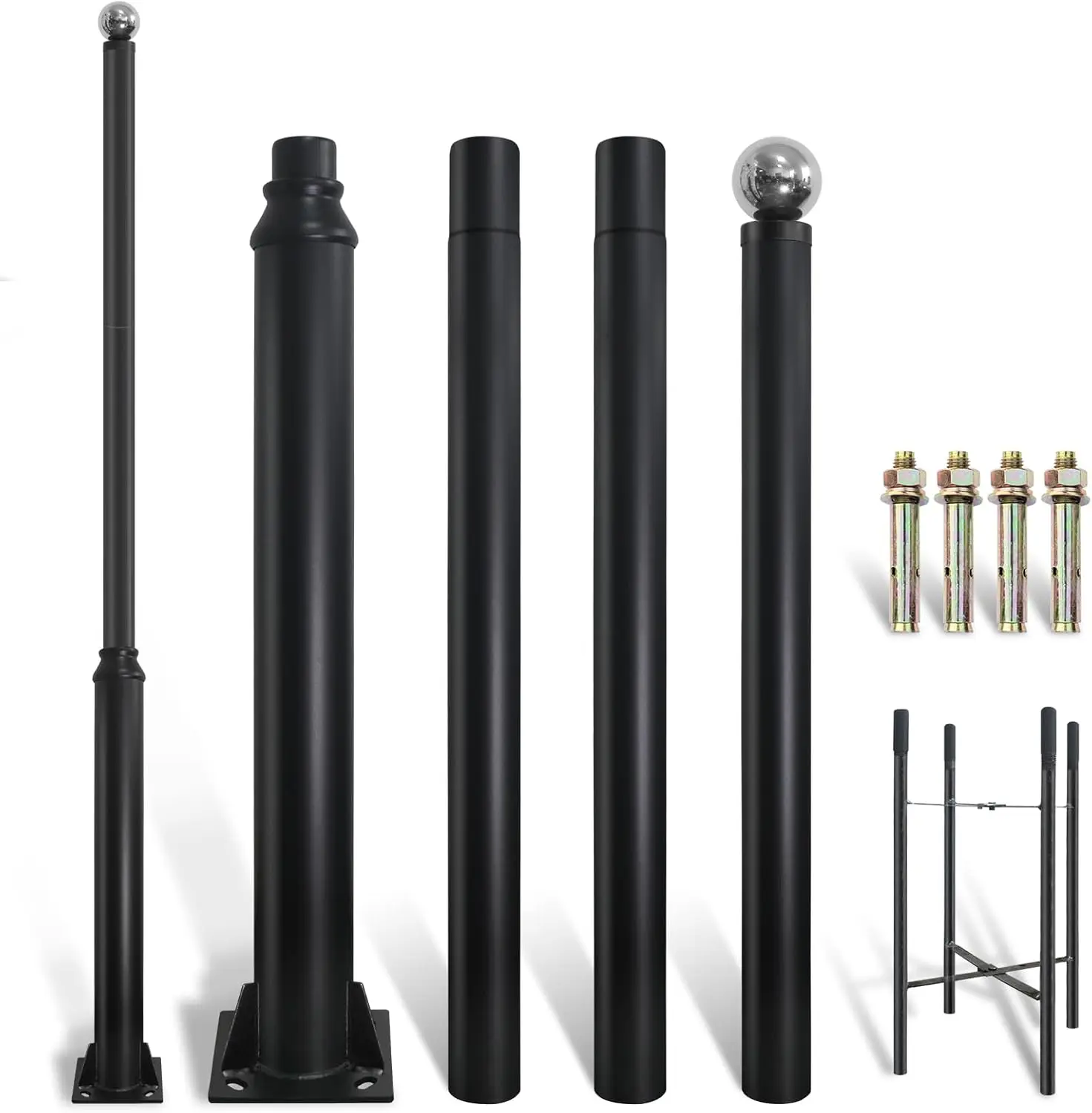 

13-футовый черный солнечный уличный фонарь, оцинкованный металл, наружное освещение с монтажной клеткой арматуры