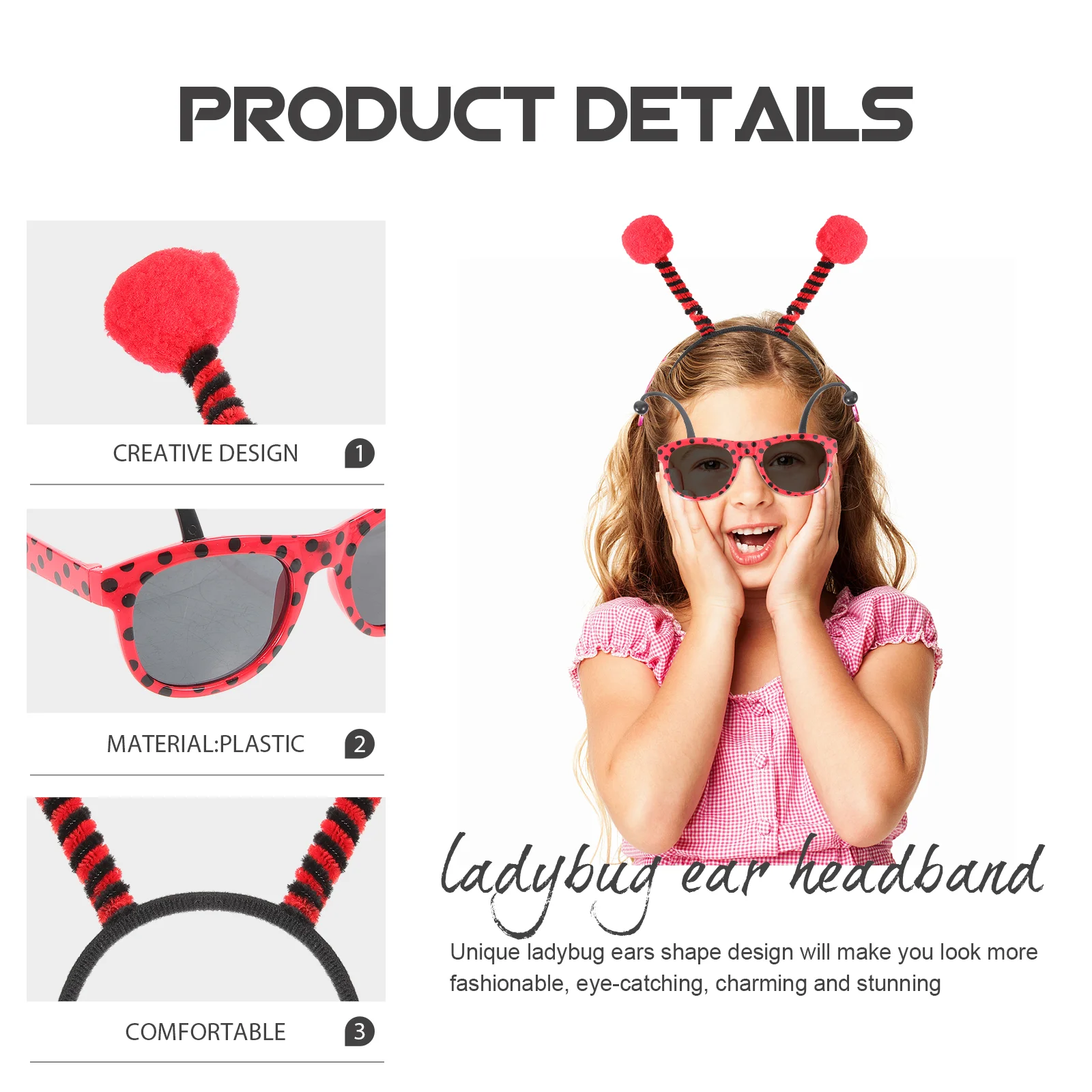 2 pièces coccinelle oreilles bandeau cheveux accessoires femmes filles Animal oreille bande Bug lunettes chapeaux cerceaux coiffure Costumes