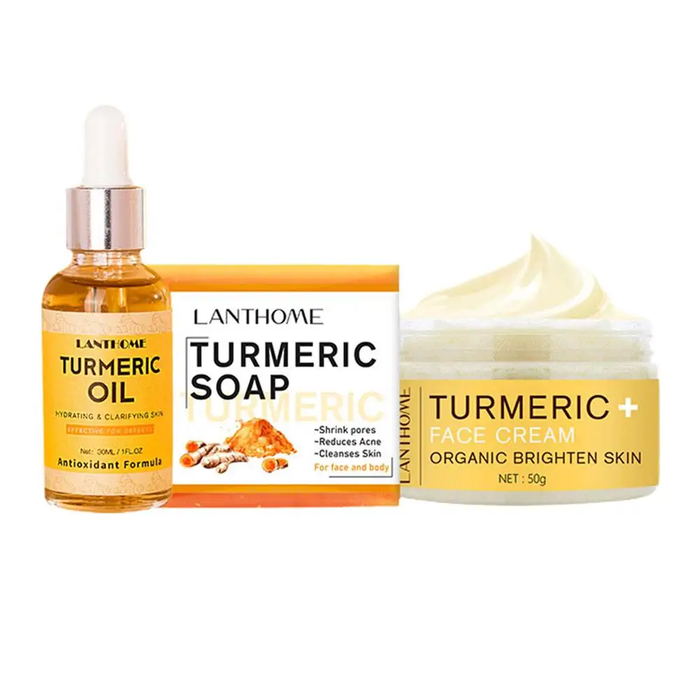 Ensemble de soins pour le visage au curcuma, crème nettoyante pour l'acné, dissolvant sombre, éclaircir les taches, anti-âge, blanchissant, sérum hydratant, Z1p6