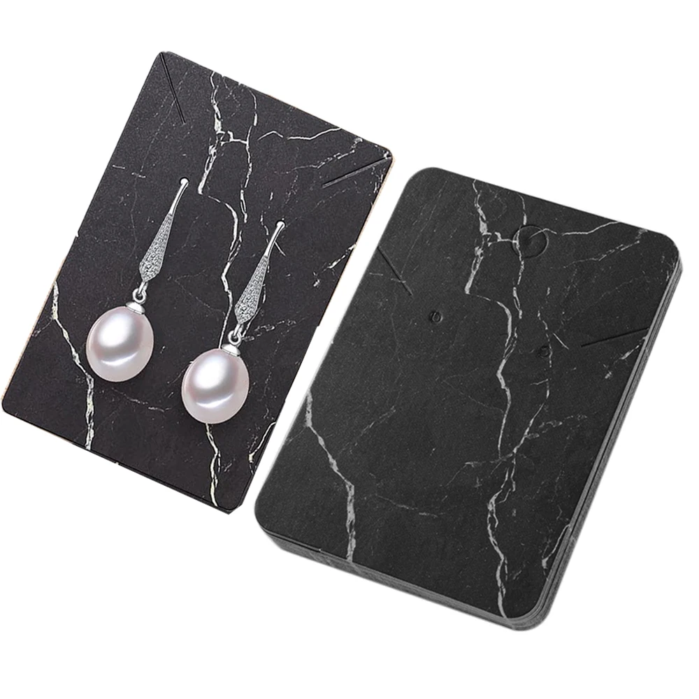 50pcs Black Marble Earring Necklace Display Holder Jewelry Kraft Paper Tags for Selling Crafts Packing Making Supplies Material