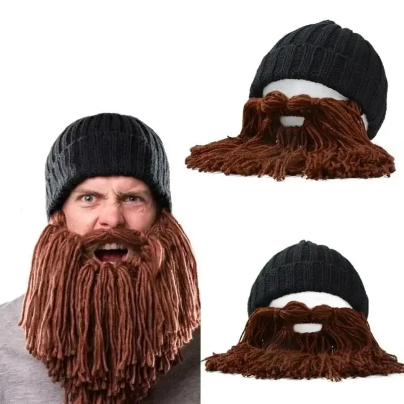 Gorros de lana divertidos hechos a mano para invierno 2026, con bigote, máscara facial de pirata, peluca y barba, gorros tipo beanie, gorros para fiestas y cosplay