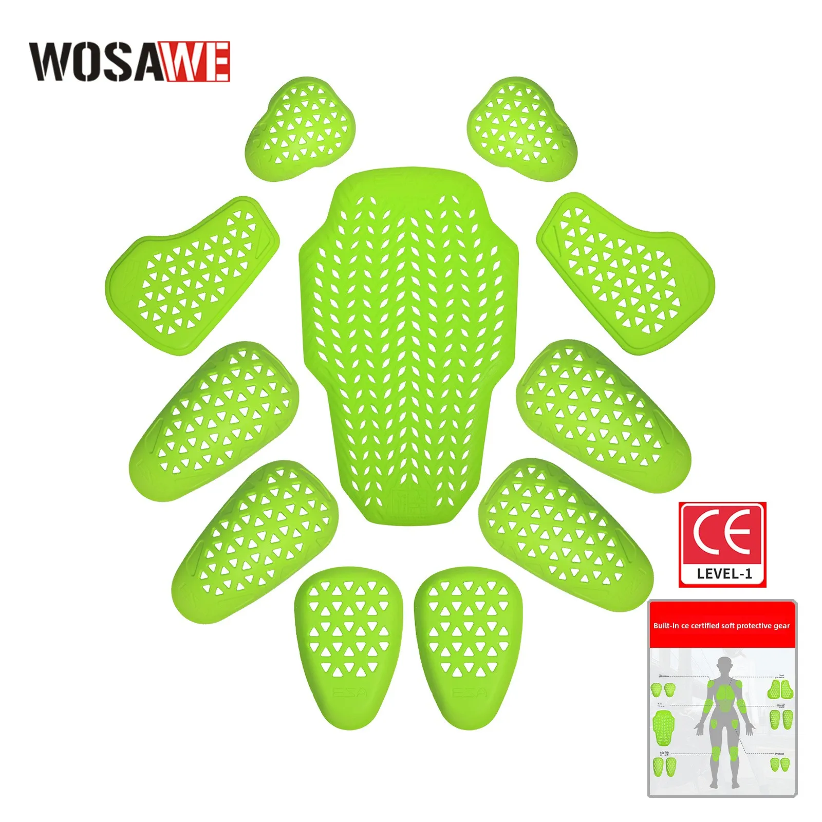 WOSAWE Motorcycle Armor Insert Soft Pads CE level 1 Protector Jacket Armor Replacement Breathable Rider Protective Gear Inner