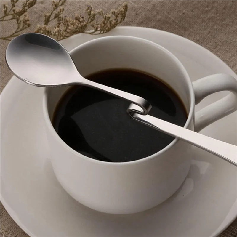 PHFU-6X Cute Curved Spoon Teaspoon Unique Condiment Drink Hanging Tea Coffee Dessert Stainless Steel Drink Tableware