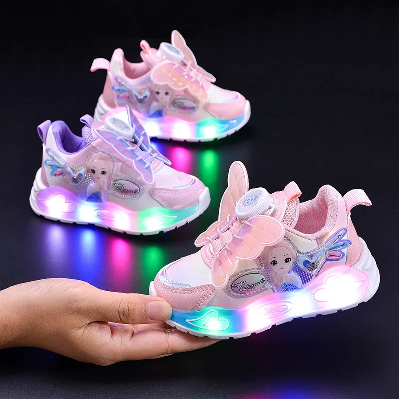 

Children's Light-Emitting Sneakers Fall Children's Non-slip Soft-Soled Casual Shoes Girls Sweet Cartoon Light-Up Princess Shoes