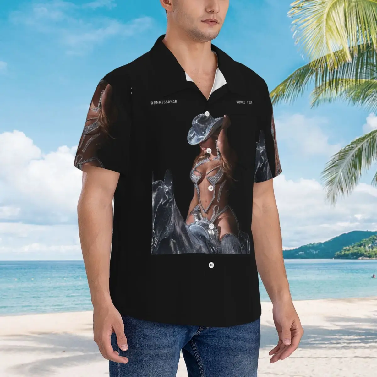 

Bey My House Singer Beyonce Renaissance Tour Гавайские рубашки Забавная мужская рубашка с коротким рукавом для лета, пляжа, мужские топы на пуговицах