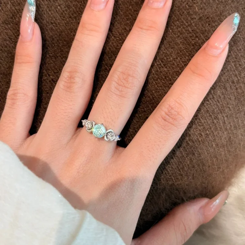 Paraiaba color beautiful cut handcrafted three-dimensional rose sterling silver ring - fashionable and simple jewelry for ladies