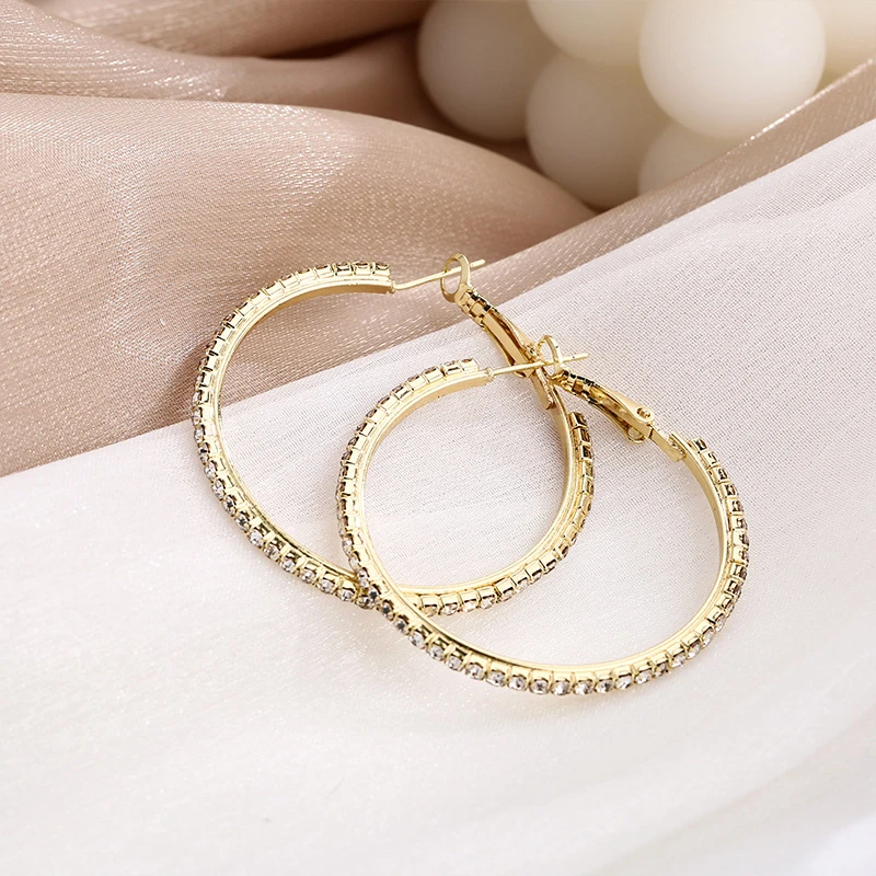 30-80mm Große Creolen Für Frauen Mädchen Kreis Kristall Strass Ohrringe Schwarz Gold Silber Farbe Runde Ohrringe party Geschenk – Detail 9