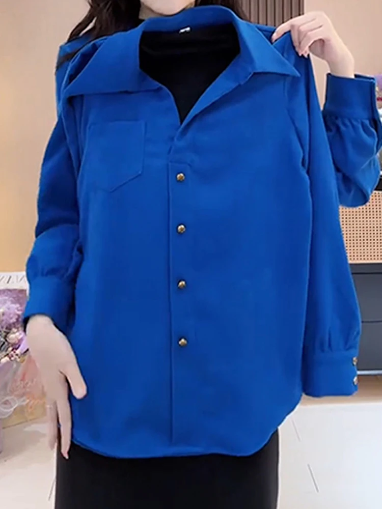 

Ретро-модная повседневная женская блузка с длинным рукавом, весенняя новинка, имитация двухслойности, на пуговицах, свободного кроя, женский топ