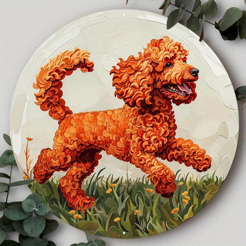 

Round Aluminum Metal Sign, 2D Flat Dog Pattern Wreath Sign for Home Decoration, Funny Decor, As Gifts, Wall Art Decor