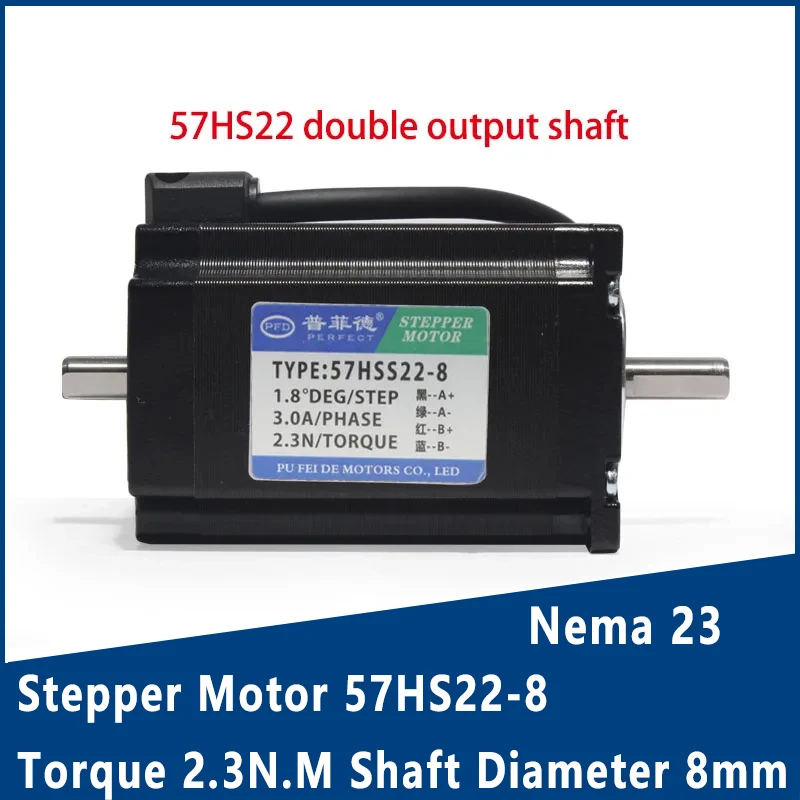 

Nema 23 Stepper Motor 57HS22-8 Torque 2.3N.M Shaft Diameter 8mm Double Output Shaft Step Angle 1.8 ° Durable Motor