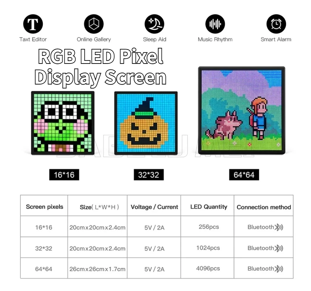 rgb-led-ピクセルディスプレイ画面-64x64-bluetooth-スマートディスプレイ-app-制御付きデジタルランプパネル-diy-ゲームアニメルーム装飾フレーム