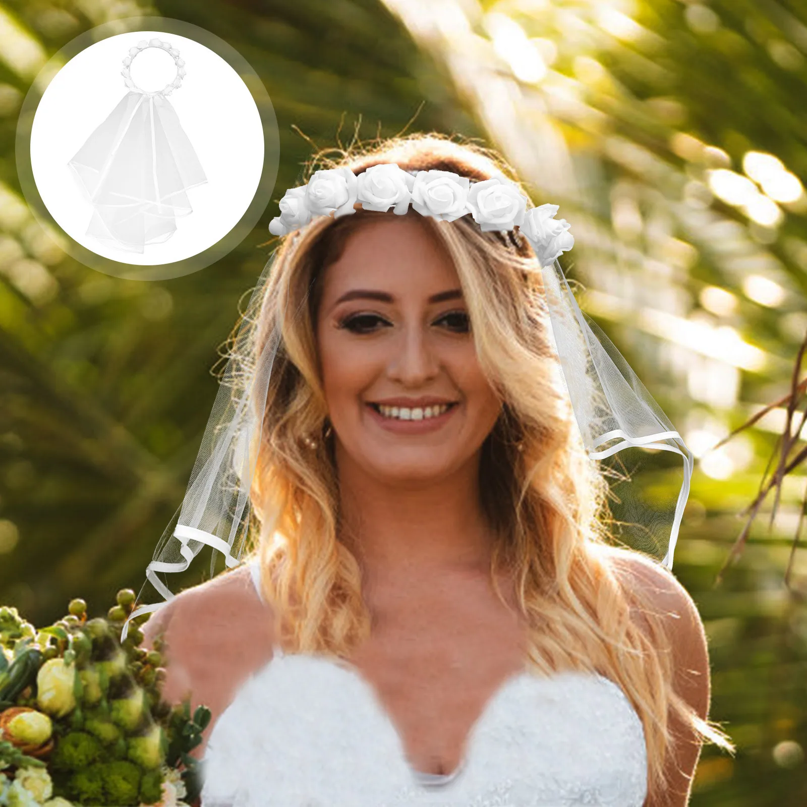 حجاب وردي حجاب زفاف قصير خفيف الوزن وناعم بتصميم عصابة رأس لحفلات الزفاف للعروس والنساء وإكسسوارات إكليل #1