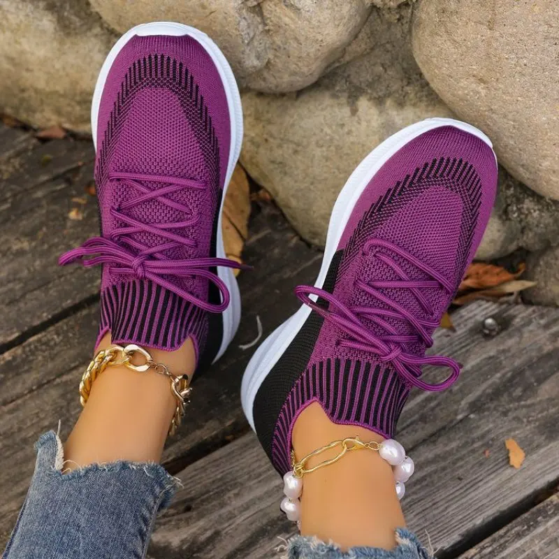 

New Knitted Breathable Sneakers Shoes for Women Plus Size 42 43 Non Slip Mesh Flat Woman Comfortable Soft Platform Loafers Shoes