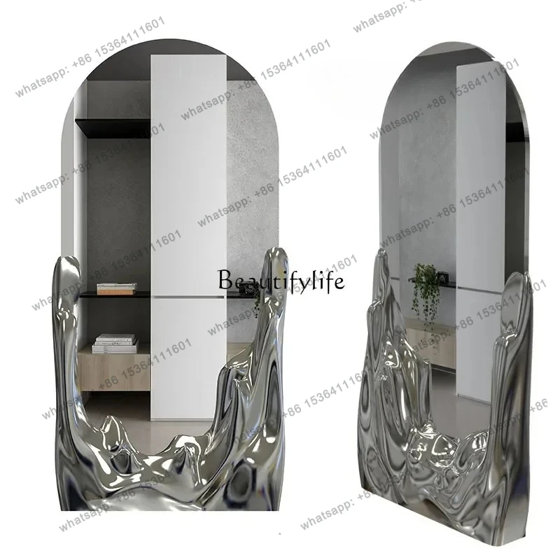 

high-grade light luxury water ripple home villa model room floor-to-ceiling dressing visual decorative mirror