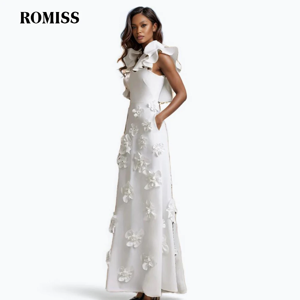 

ROMISS Solid Spliced Appliques For Women Dresses Square Collar Sleeveless Backless High Waist Temperament Dress Female New