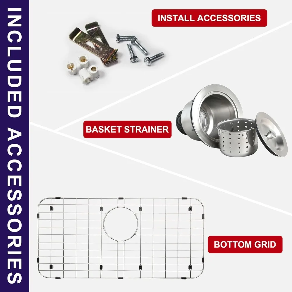 حوض مطبخ سفلي 18 مقياس من الفولاذ المقاوم للصدأ وعاء واحد واسع على شكل منحني زاوية مستديرة أحواض عميقة مع سلة S #6