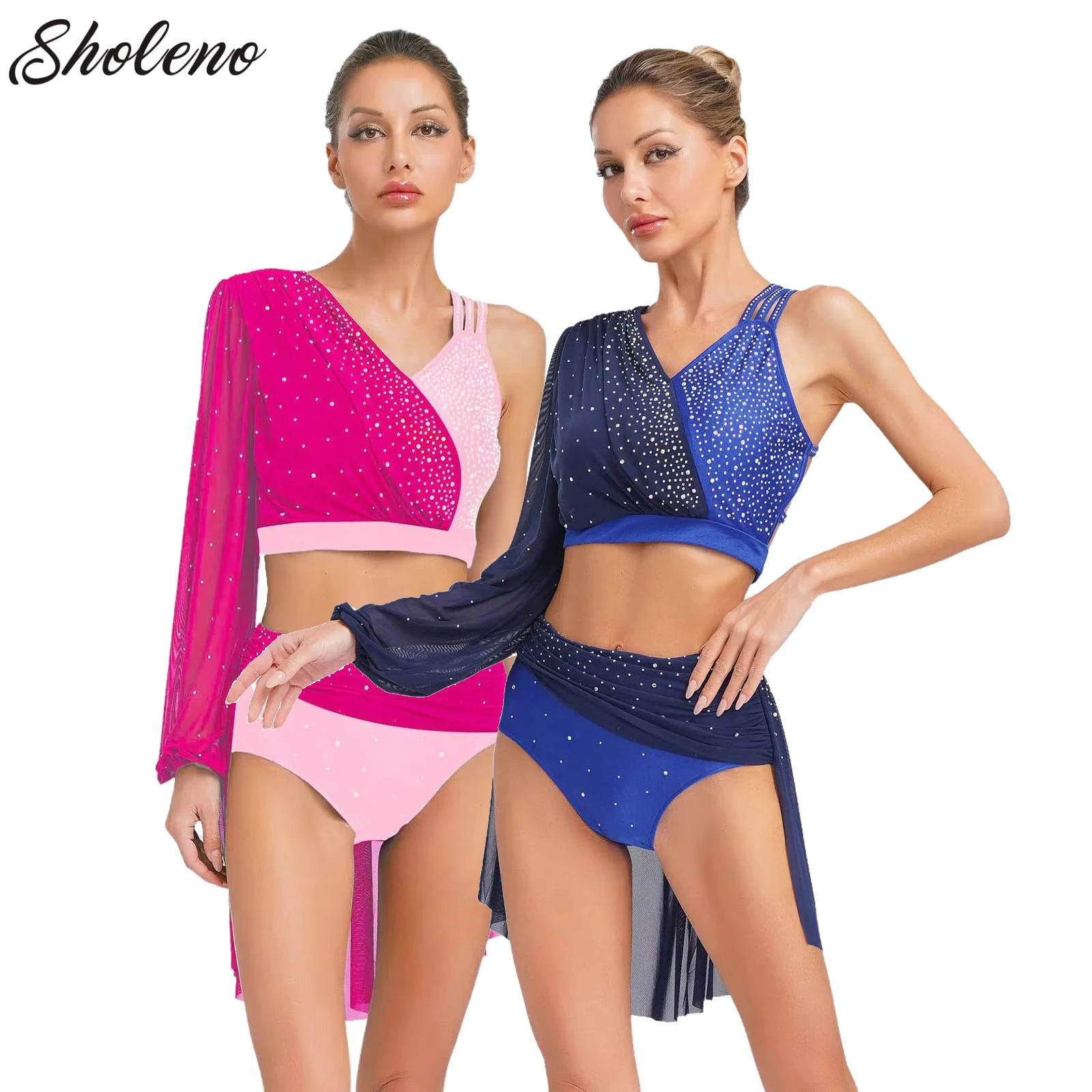 

Dance Suit Women Elegant Classical Modern Contemporary Lyrical Dance Practice Mesh Tops Skirt Suit Ballet Performance Wear