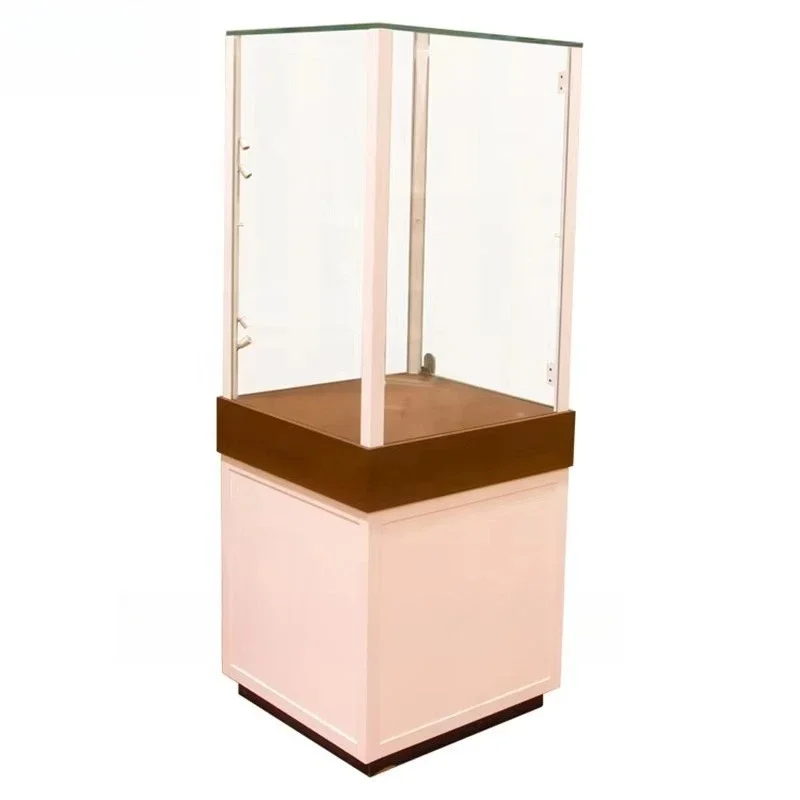 Floor-to-ceiling lockable glass display case with light