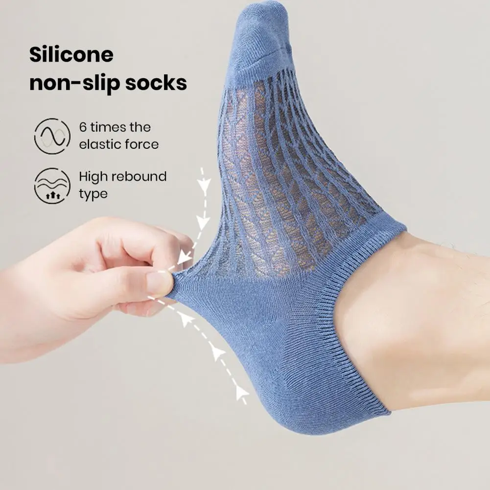 5 Pairs Men Ultra-thin Ankle Socks Solid Color Hollow Out Mesh Shallow Non-Slip Silicone Invisible Socks Breathable Summer Socks