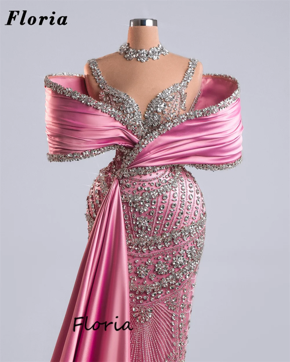 

Baby Pink Off Shoulder Cocktail Dresses Heavy Beaded Prom Dress Robe De Soiree Crystals Party Evening Gowns With Slit Customized