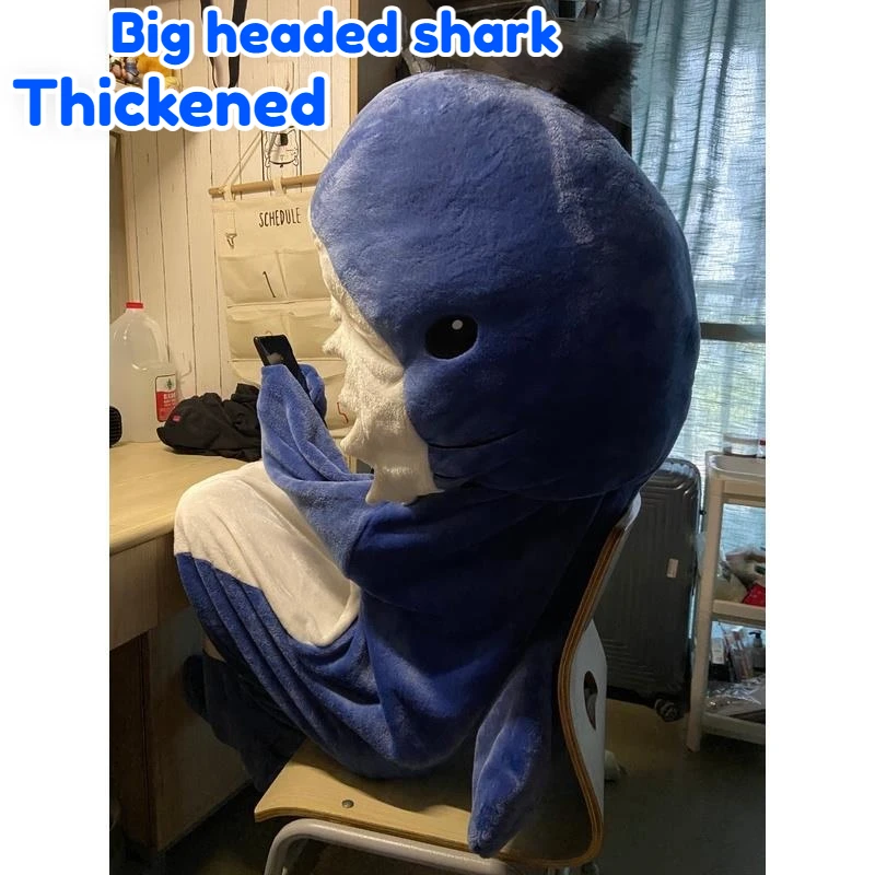 Blue White Big Head Shark Shape Pajamas Bilayer Plush Thickened Insulation Nap Blankets Fun Sleeping Bags Wearable Shawl Blanket