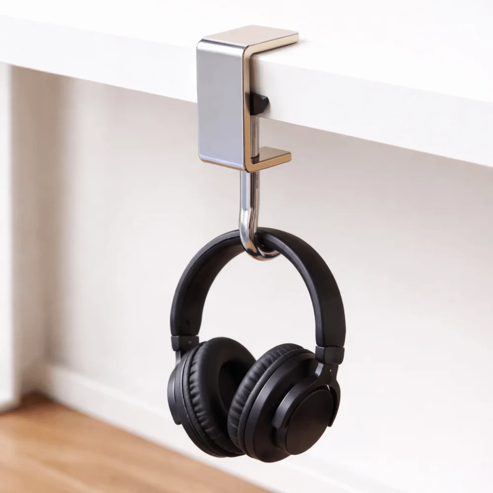 10pcs 360° Rotatable Table Hooks Non-Destructive Installation Detachable Steel Hooks Adjustable Nail-Free Snap-On Desk Hooks