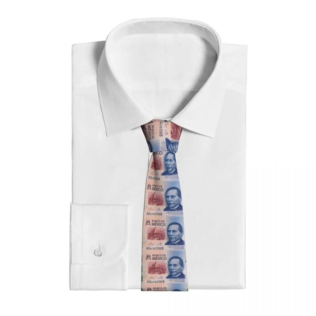 Benito juarez méxico gravatas masculino fino poliéster 8 cm largo padrão de dinheiro pescoço gravata para ternos acessórios cravat cosplay adereços