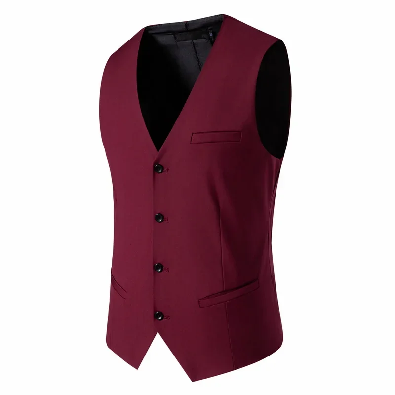 2024 New  Solid Color Men's Vest Versatile Suit Collar Slant Hem Mens Blazer Waistcoat  Dark Gray Black Red Navy-Blue  S-6XL