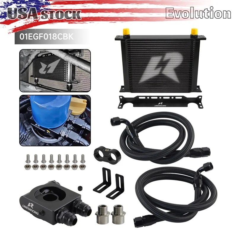 30 Row Oil Cooler Kit LR AN10+73 Degree Thermostat Sandwich Plate kit M20×1.5 & 3/4