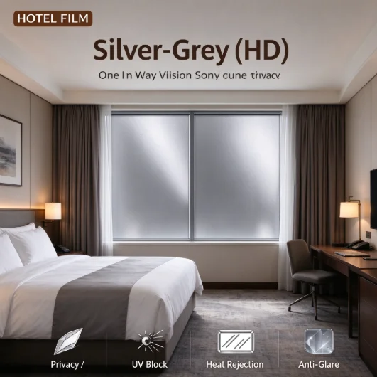 Silver Grey HD Window Film Roll PET Solar Control Anti Glare One Way Privacy Tint Simple DIY Installation For Vehicle House Glas