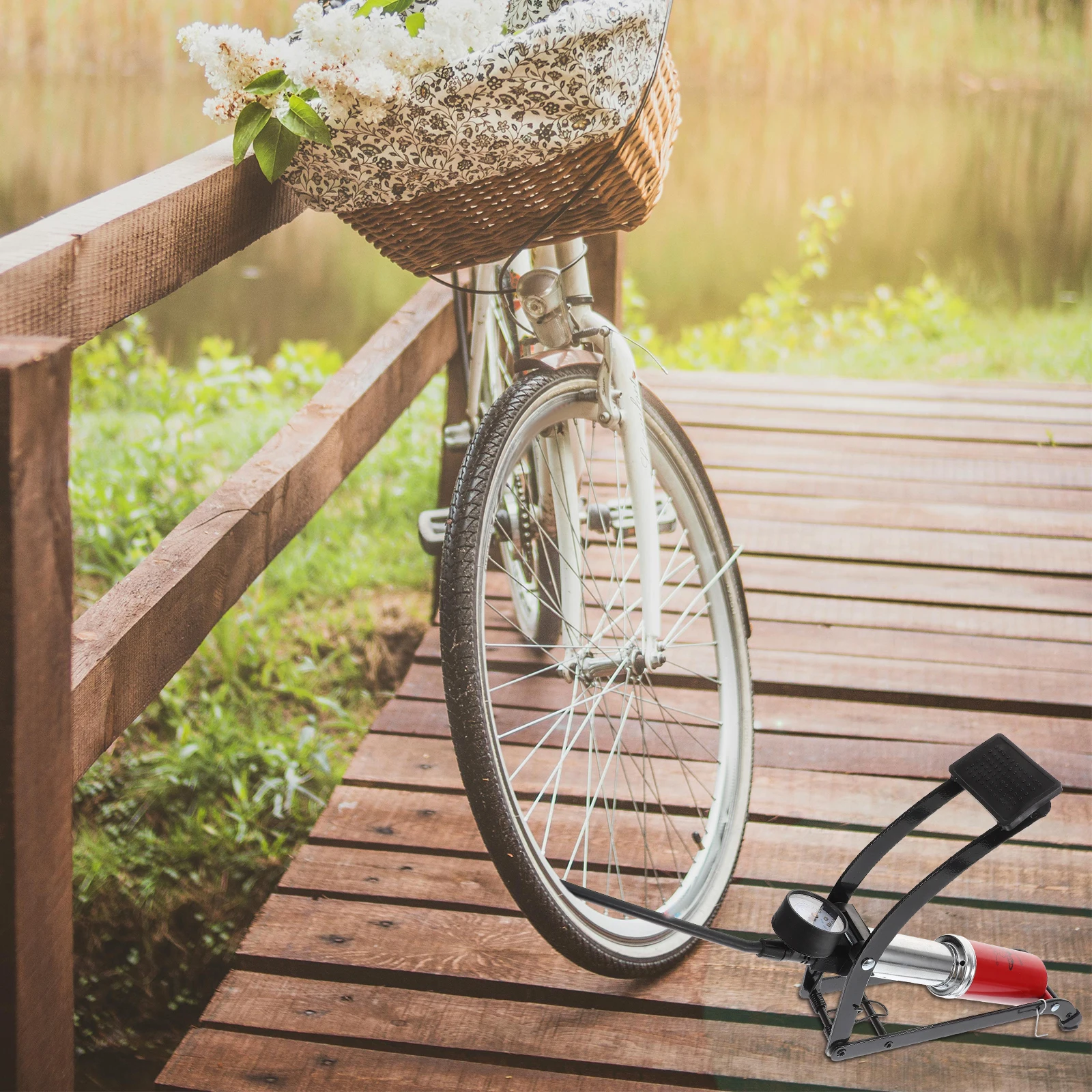 

Portable Bicycle Pump High Pressure Single Tube Vertical Tire Foot Pump for Car Household Use Lightweight Easy